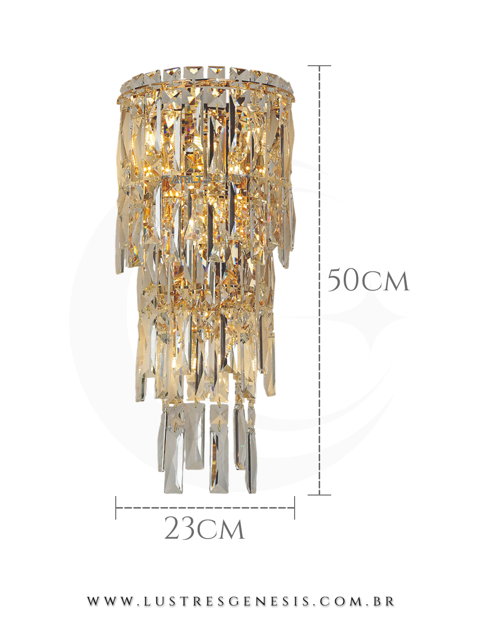 Lumin&aacute;ria de parede cascata dourada de cristal 23cm, ideal para decora&ccedil;&atilde;o de cabeceira de cama, corredor, quartos e lavabos